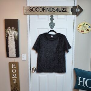 The Zig Zag Stripe Black Fuzzy Textured Soft Stretchy Top M